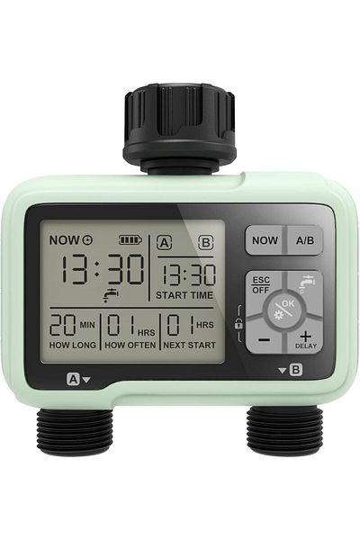 Taimi Digital Water Timer Programmable Sprinkler with Rain Delay Large LCD Display - 1 to 2 Point