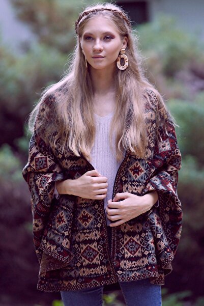 Uludağ Triko Γυναικείο σάλι κιλίμ με ασημί Ethnic σχέδιο