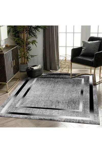 Dijidekor Halı Gri K0460 Yıkanabilir Saçaksız Ince Yolluk Kilim Salon Halısı ...