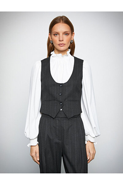 Koton Melis Ağazat X - U Yaka Cep Detaylı Crop Blazer Yelek