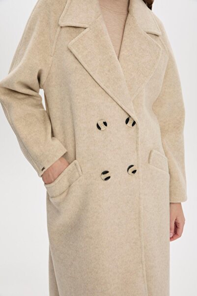 Zühre Double Breasted Lapel Pocket Detailed Cashmere Beige Coat 13300