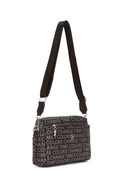 Newish Black Patterned Fabric - Cross Shoulder Bag