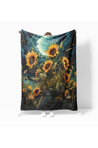 Erays Home Sunflower Pattern Printed Fleece Blanket Tv Blanket