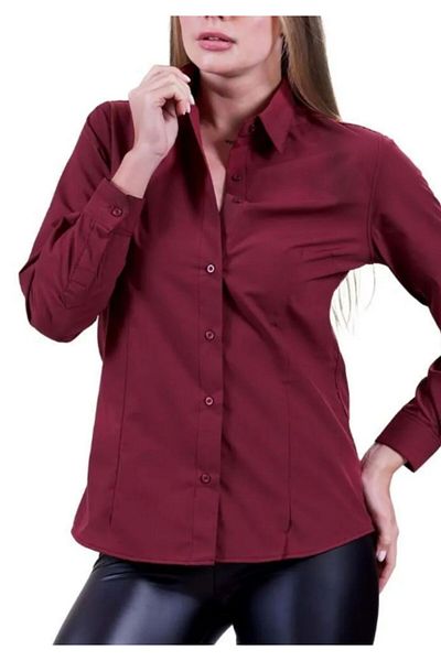 Exve Exclusive Cămașă de damă cu mânecă lungă, de o singură culoare, culoarea vinului Burgundy