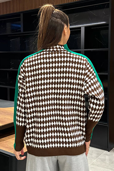 GÜLSELİ Brown Women's Half Turtleneck Button Detailed Knitwear Sweater