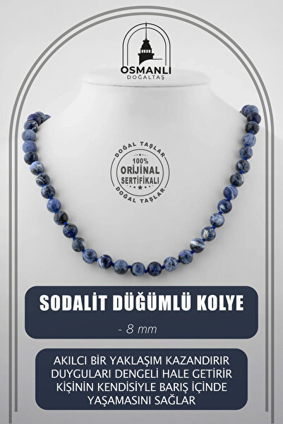 OSMANLI DOĞAL TAŞ قلادة من الحجر الطبيعي معقودة بقطر 8 مم من سوداليت