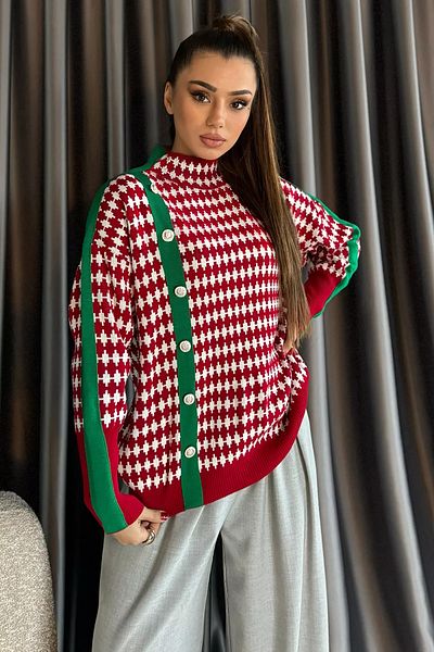 GÜLSELİ Red Women's Half Turtleneck Button Detailed Knitwear Sweater