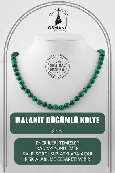 OSMANLI DOĞAL TAŞ Malakit 8 Mm Düğümlü Doğal Taş Kolye