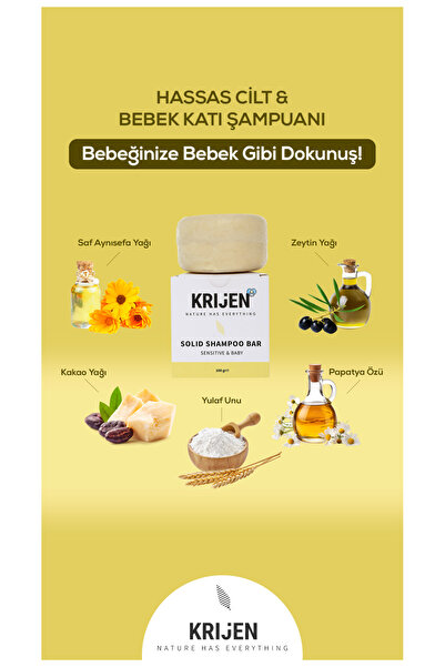 Krijen Hassas Cilt & Bebek Katı Şampuanı | Gluten Içermez - Aynısefa Yağı & Papatya Özü & Zeytinyağı