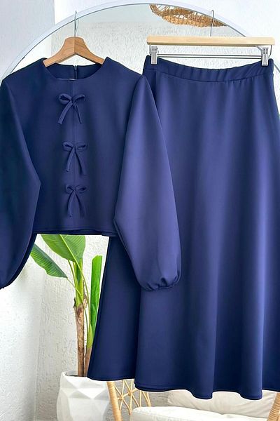 HİFADEN Γυναικείο Σετ Φιόγκο Λεπτομέρεια Scuba Fabric Hijab Διπλό Σετ