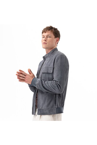 Desa Vitale Gri Erkek Süet Deri Bomber Ceket