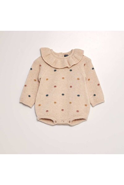 KIABI Knitted romper with Peter Pan collar BEIGE