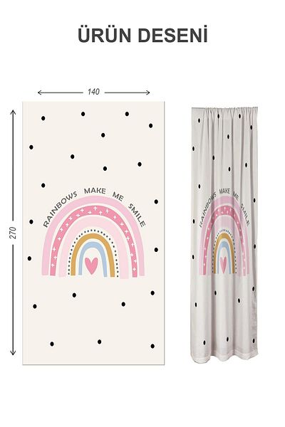 Doruklar Home Collection Digital Printing Washable Rainbow Pattern 2 Wings Baby and Children's Room Background Curtain