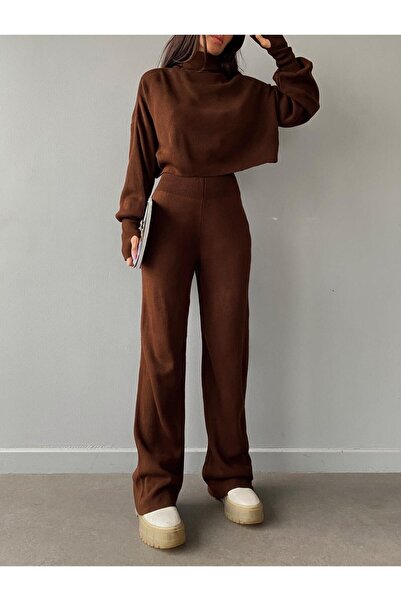 Mooi Butik Costum de tricotat cu gât înalt și cu fixare a degetelor