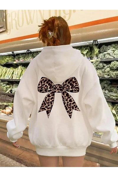 Touz Moda Φούτερ με κουκούλα με λεπτομέρεια με κορδέλα με λεοπάρ