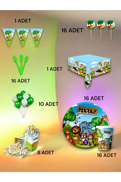 VibeHome Safari Themed Luxury Set for 16 - Birthday Party and Fun Events