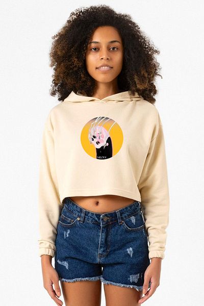 Tshirthane Beige Crop Hooded Women's Model - Meovv Meow