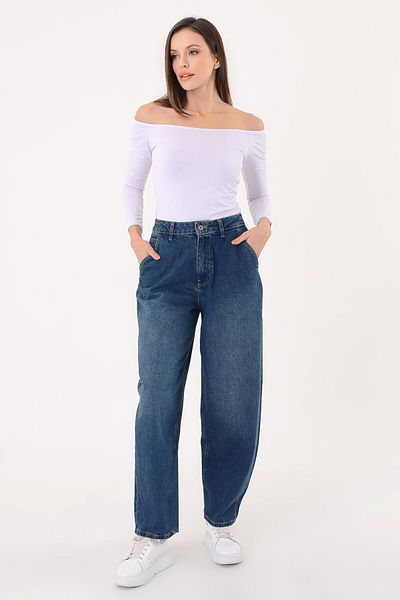 polle Women's Navy Blue Wide Leg Baggy Trousers