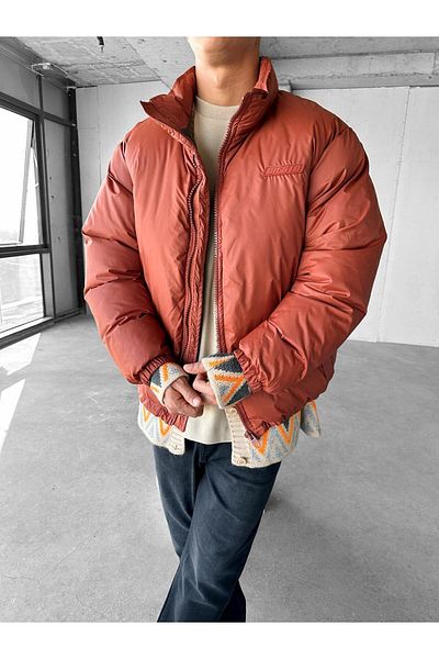ablukaonline Men's Oversize Stand Collar Zippered Pocket Coat Orange