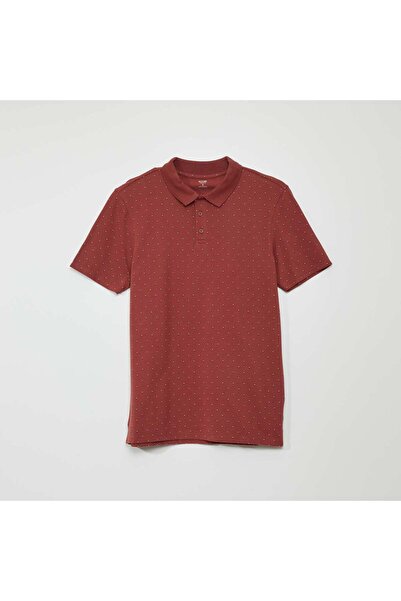 KIABI Printed cotton piqué polo shirt RED