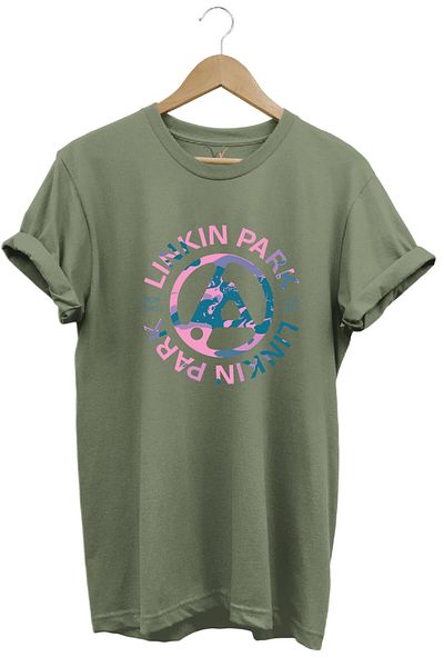 WİDİ Μουσικό Συγκρότημα Rock Metal Printed Linkin Park Cool 100% βαμβακερό μπλουζάκι με λαιμόκοψη χακί