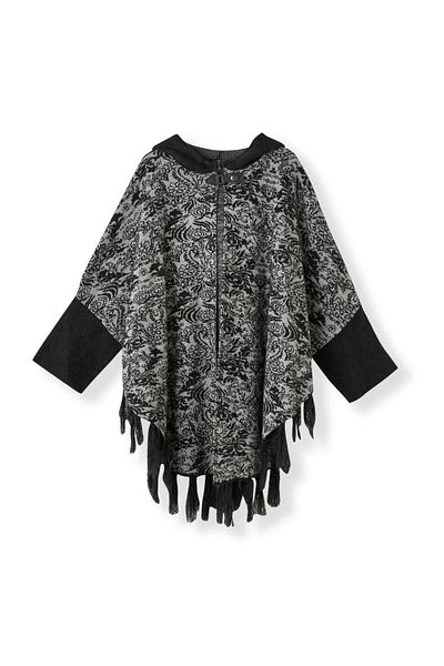 Uludağ Triko Women's Black Gray Hooded Towel Poncho