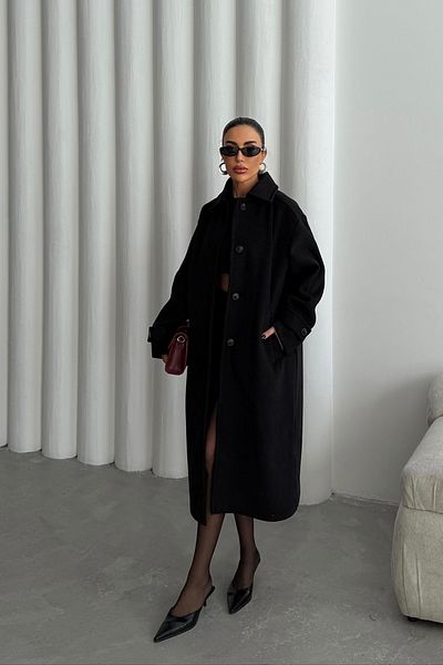 Ortaya Çık Black Button Detailed Cashmere Coat
