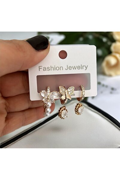 a rose jewelry Çelik Trendy Üçlü Kelebek Küpe