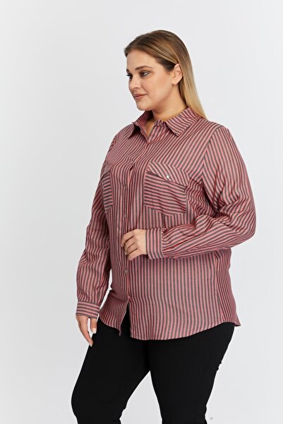 RMG Red Plus Size Asymmetrical Print Shirt