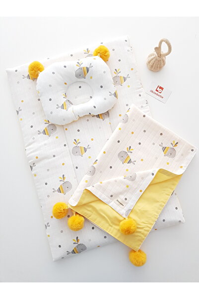 ilkimbebe طقم حفاضات أطفال مع بطانية - وسادة، موسلين، حديثي الولادة، سرير الأ...