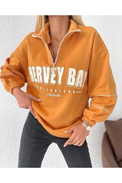 SHUGAA Women's Half Zippered Printed Three Thread Sweatshirt