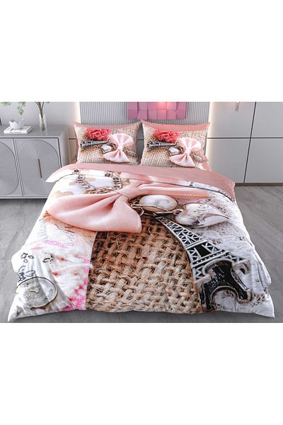 Evimemoda Wicker Eiffel - طقم غطاء لحاف مزدوج ثلاثي الأبعاد مطبوع رقميًا