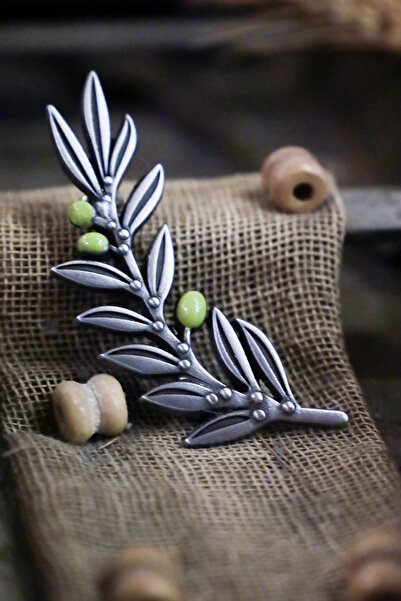 Kuker Madeni Eşya Yeşil Zeytin Dalı Broş