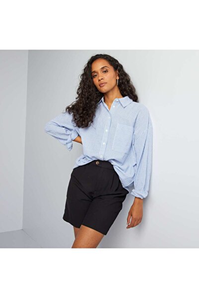 KIABI شورت برمودا مطوي بخصر مرتفع باللون الأسود