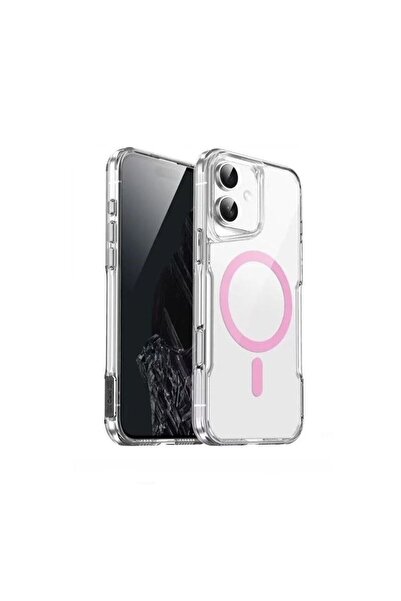 Gpack Apple iPhone 16 Kılıf Magsafe Renkli Şeffaf Sert Mika T-Max ALP Pembe