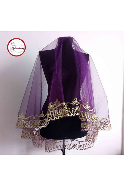 Gelincimherşey Gold Embroidered Henna Night Purple Bridal Veil