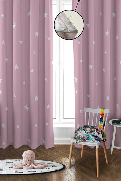 Doruklar Home Collection Digital Printing Washable Star Pattern 2 Wings Baby and Children's Room Background Curtain
