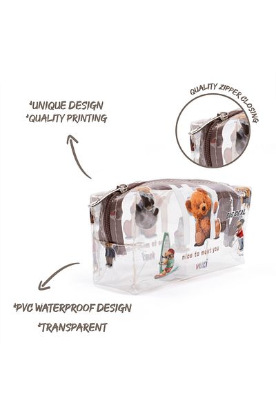 VUKİ Transparent Patterned Bear Pencil Case - Zippered