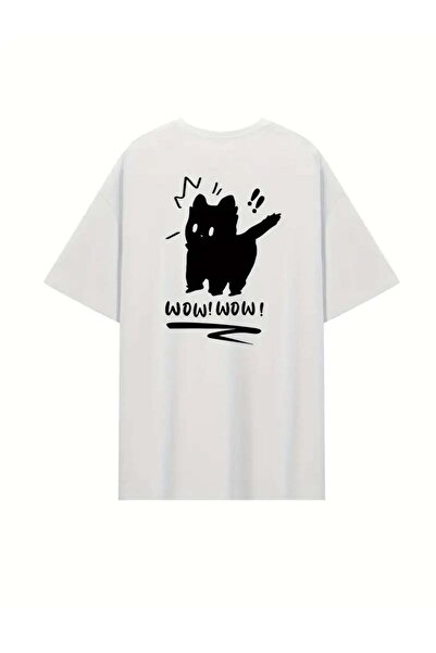 Touz Moda Tricou unisex alb Wow Cat imprimat pe spate