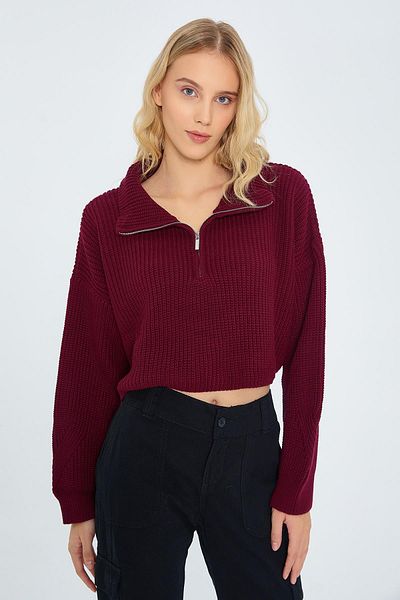 Mixray 6752 Pulover de damă cu fermoar model Claret Red Crop