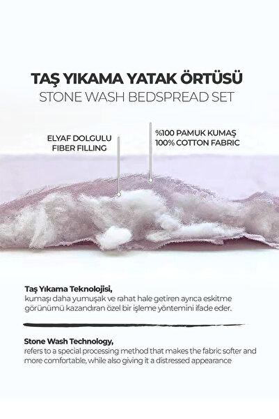 Evlen Home Collection %100 Pamuk Çift Kişilik Pike Takımı Özel Taş Yıkama Yatak Örtüsü Barbara 3 Parça Lüks Yumuşak Gri