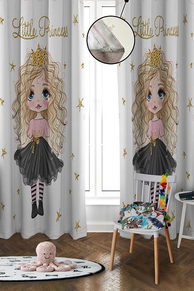 Doruklar Home Collection Digital Printing Washable Girl Pattern 2 Wings Baby and Children's Room Background Curtain