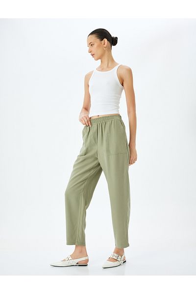 Koton Viscose Trousers with Elastic Waist Pockets