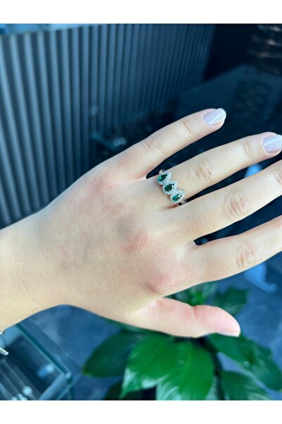 925Silver 3 taşlı damla yüzük