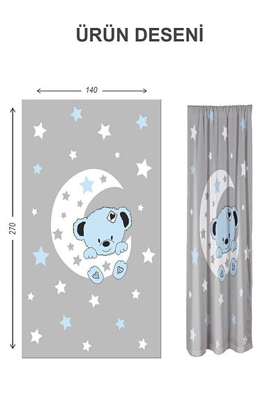 Doruklar Home Collection Digital Printing Washable Teddy Bear Pattern 2 Wings Baby and Children's Room Background Curtain