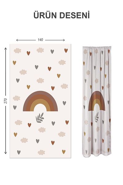 Doruklar Home Collection Digital Printing Washable Rainbow Pattern 2 Wings Baby and Children's Room Background Curtain