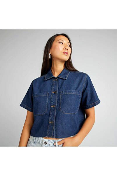 KIABI قميص جينز قصير باللون الأزرق