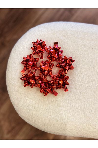 MEKİK BUTİK 20Pcs Metallized Red Raffia Gift Ornament Star - Gift Packing Ornament - Raffia Ornament
