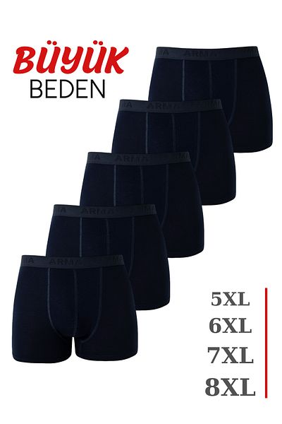 Arma Yıldız Ανδρικό Navy Blue Large Size Boxer Cotton Lycra Μαλακό και ελαστικό ύφασμα 5 πακέτο