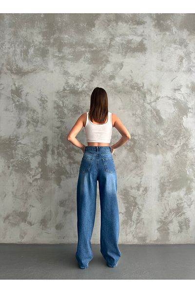 Linarose Women's Gray Loose Fitting Wide Leg Casual Boyfriend Baggy Jean Trousers